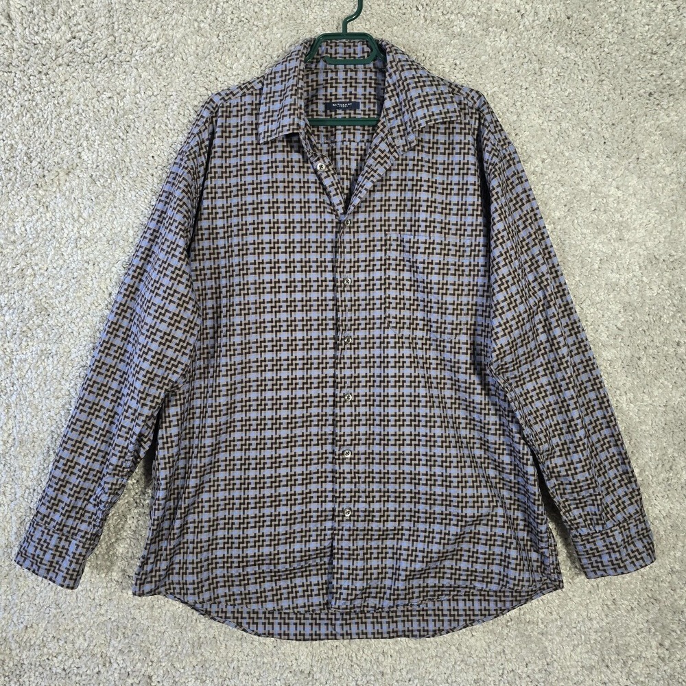 Burberry London Mens Zig Zag Print Button Up Shirt XL Classic Luxury‎ Office